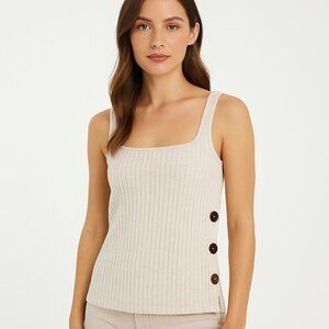 Project Social T Ribbed Sweater Tank Square Neck Button Side Beige Women's Small